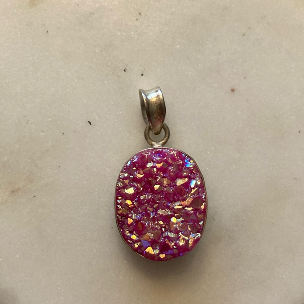 Sparkling Pink Druzy Pendant for Necklace